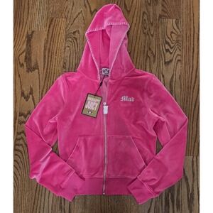 Juicy Couture Hoodie Womens M Pink MADHAPPY BLING VELOUR ZIP UP Juicy Logo